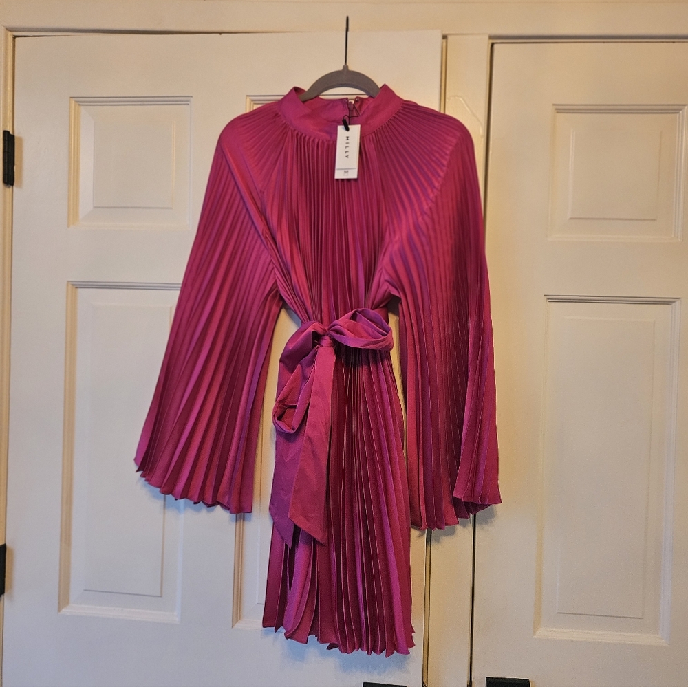 MILLY Vibrant Pink Pleated Dress